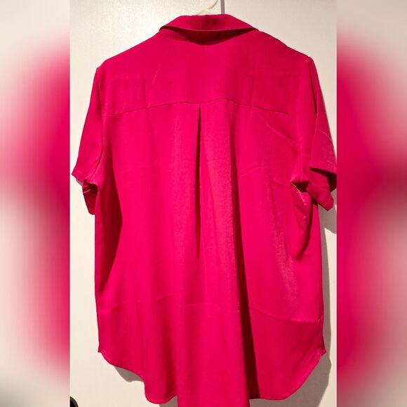 Rose red/ Pink Casual Short Sleeve collared Button down blouse Size Large - Picture 3 of 4